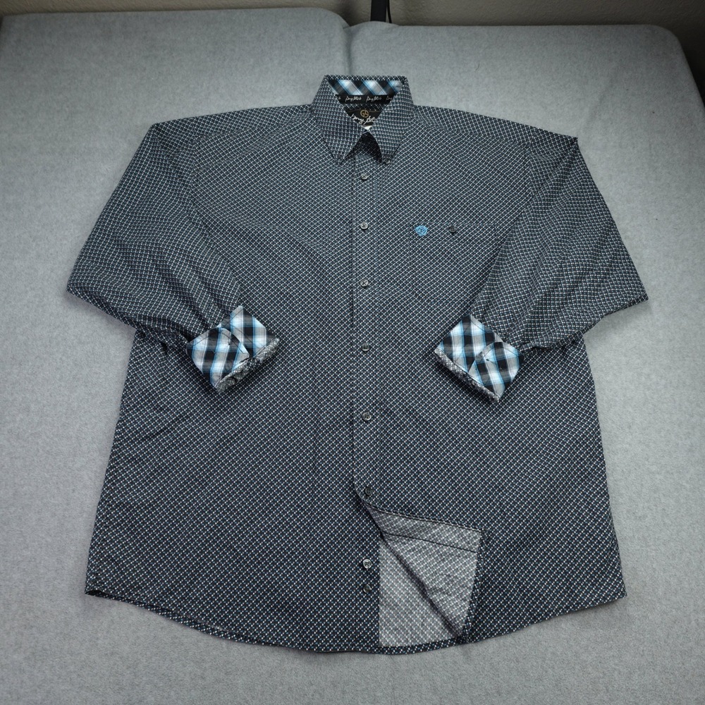 George Strait Wrangler Mens XL Black Blue Geometric Button Down Western Shirt